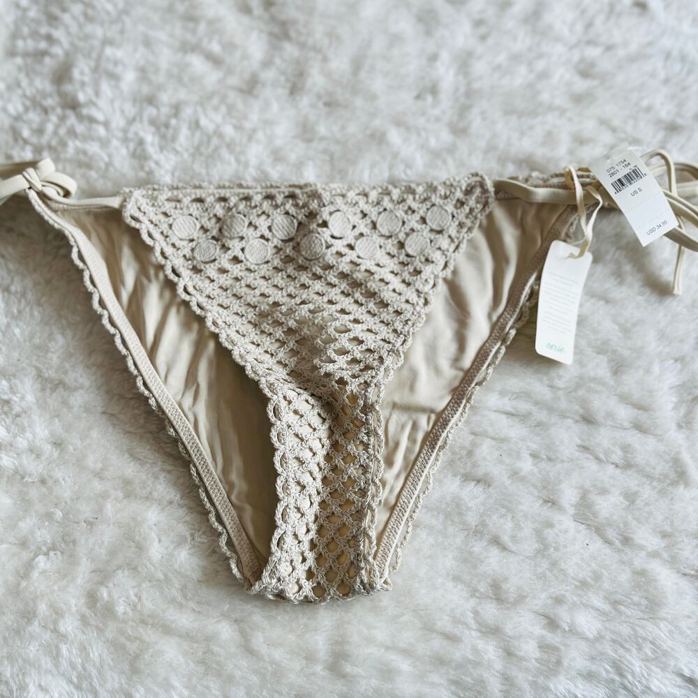 NWT Aerie | Tan Crochet Tie Side Bikini Bottom | Size S | Boho Cheeky Cut